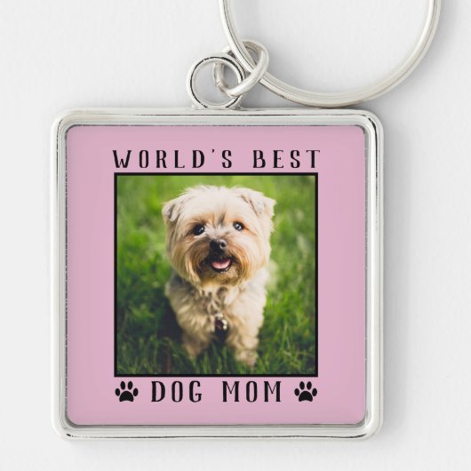 Best Dog Mam Paw Drukt Pet Foto Roze Sleutelhanger (Voorkant)