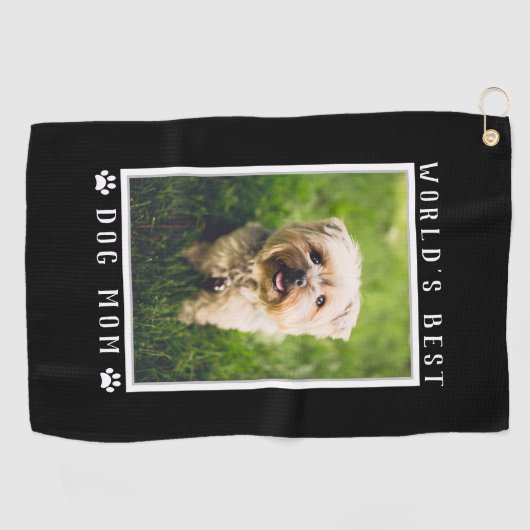 Best Dog Mam Paw Drukt Pet Foto zwart Golfhanddoek (Horizontaal)