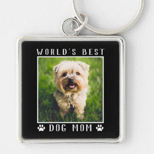 Best Dog Mam Paw Drukt Pet Foto zwart Sleutelhanger