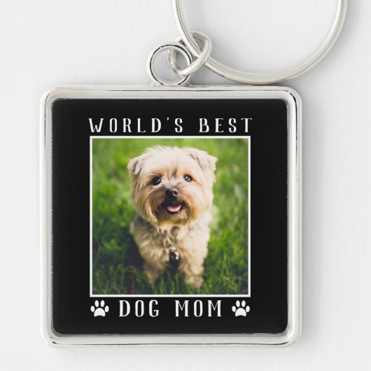 Best Dog Mam Paw Drukt Pet Foto zwart Sleutelhanger (Voorkant)