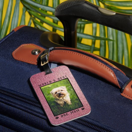 Best Dog Mam Paws Roos Gold Glitter Foto Bagagelabel (Voorkant Insitu 1)