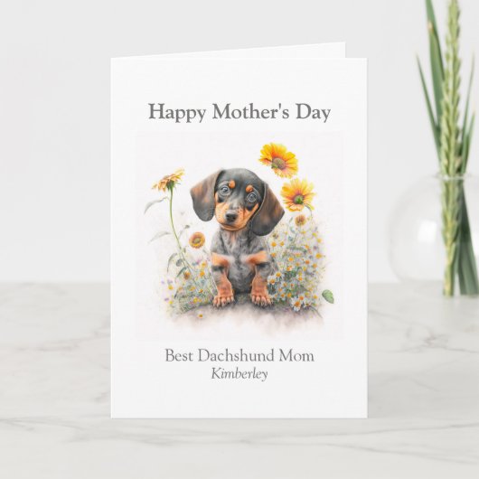 Best Dog Mam Pet Dachshund Florals Aangepast Feestdagen Kaart (Voorkant)