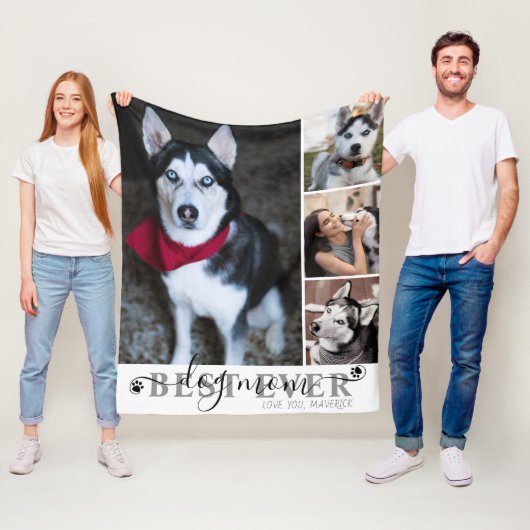 Best Dog Mam script 4 Photo Collage Paprints Fleece Deken (In situ)