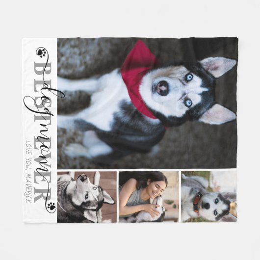 Best Dog Mam script 4 Photo Collage Paprints Fleece Deken (Voorkant (Horizontaal))