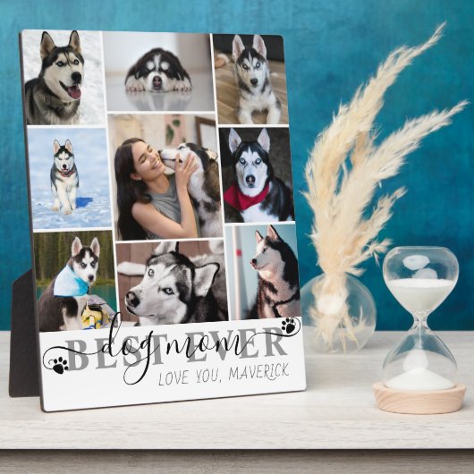 Best Dog Mam script 9 Photo Collage Paw Print Fotoplaat (Zijkant)
