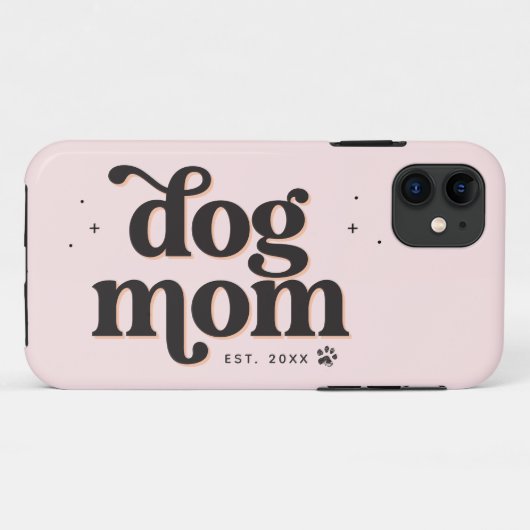 Best Dog Mam Trendy Retro Typografie en Pawprint Case-Mate iPhone Case (Achterkant (horizontaal))
