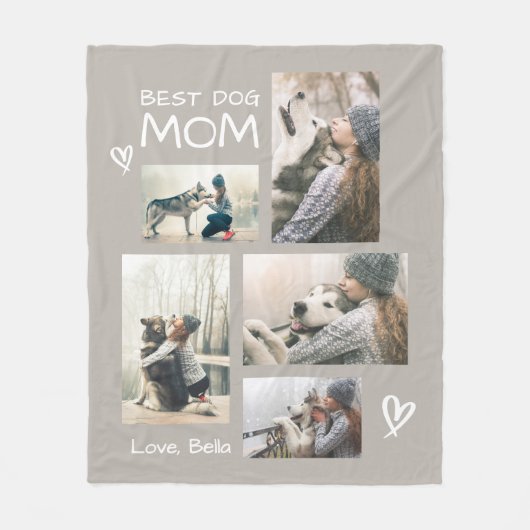 Best Dog Mom 5 Photo Collage Cozy Fleece Deken (Voorkant)