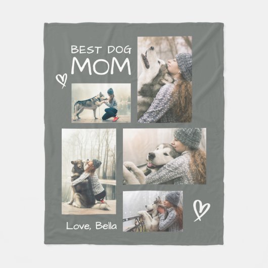 Best Dog Mom 5 Photo Collage Cozy Fleece Deken (Voorkant)