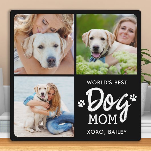 Best DOG MOM Custom 3 Photo Collage Fotoplaat