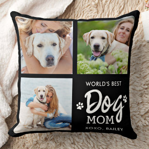 Best DOG MOM Custom 3 Photo Collage Kussen