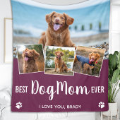 Best Dog Mom Custom 4 Photo Collage Paarse Fleece Deken
