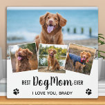 Best DOG MOM Ever Trendy Photo Collage Fotoplaat<br><div class="desc">Beste hond Mam ooit ♡... Verrassend je favoriete Dog Mam, of het nu haar verjaardag, Moederdag of Kerstmis is met dit super schattige fotocollage plaatje. Pas deze hondenplak aan met de vier favoriete foto's van de hond! Personaliseer met de naam en het bericht van honden. Het zal nog jaren een...</div>