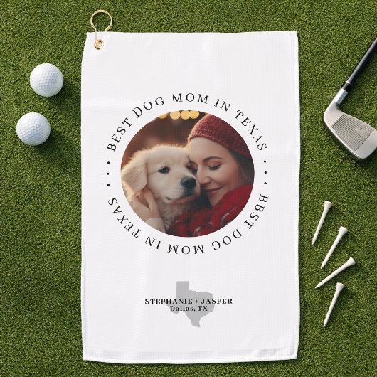 Best Dog Mom in Texas Personalized Photo Golfhanddoek
