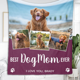 Best DOG MOM Personalized Pet 4 Photo Collage Fleece Deken