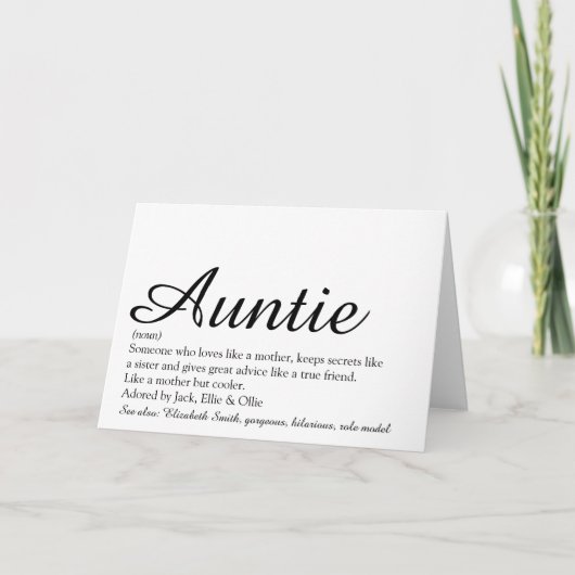 Best Ever Aunt ter wereld, Auntie Definition Scrip Kaart (Voorkant)