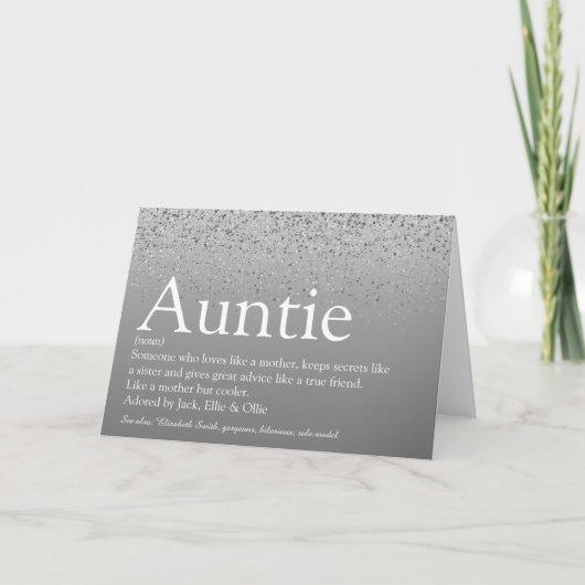 Best Ever Auntie Aunt Definition Silver Gliter Kaart (Voorkant)