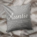 Best Ever Auntie Definition Silver Glitter Kussen<br><div class="desc">Met een zilveren glitter die over een zilveren achtergrond valt,  kunt u uw favoriete,  speciale tante of tante personaliseren om een unieke gave te creëer. Een perfecte manier om haar te shows hoe geweldig ze elke dag is. Ontworpen door: Thisnotme©</div>