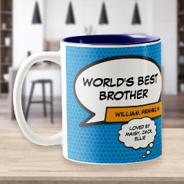 Best Ever Brother Cool Modern Fun Comic Book Blue Tweekleurige Koffiemok