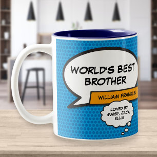 Best Ever Brother Cool Modern Fun Comic Book Blue Tweekleurige Koffiemok
