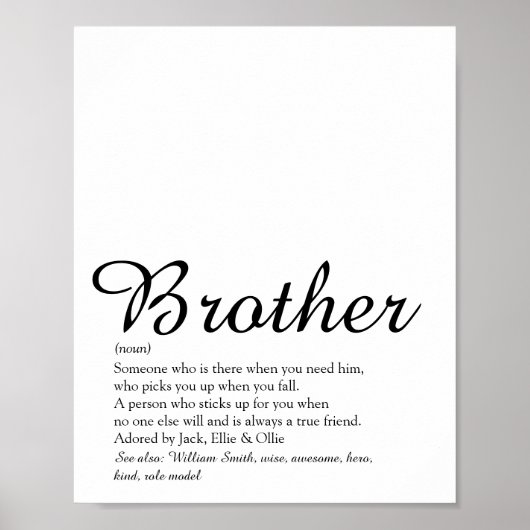 Best Ever Brother Definition Black en White Fun Poster (Voorkant)