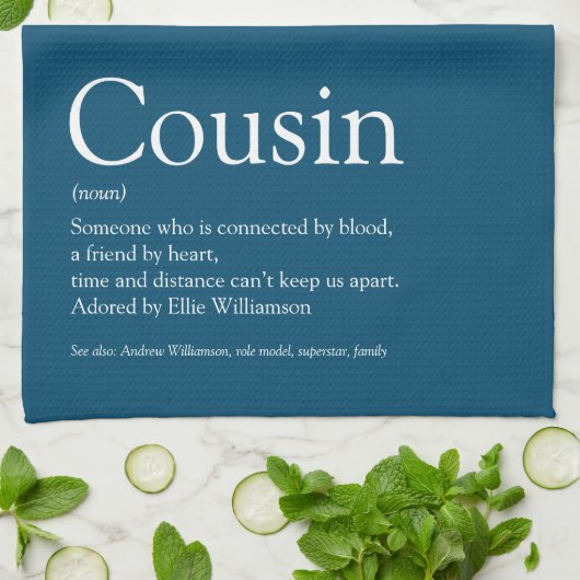 Best Ever Cousin Definition Blue Fun Theedoek (Gevouwen)