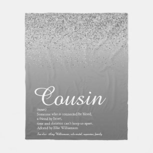 Best Ever Cousin Definition Silver Glitter Fleece Deken