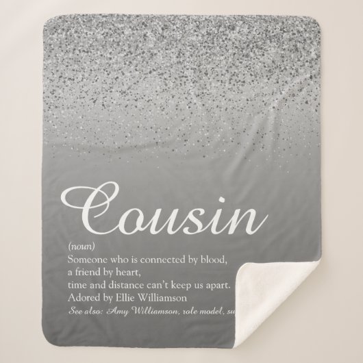 Best Ever Cousin Definition Silver Glitter Sherpa Deken (Voorkant)