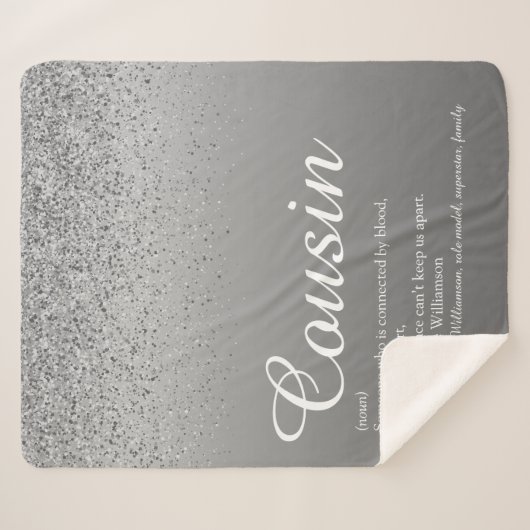 Best Ever Cousin Definition Silver Glitter Sherpa Deken (Voorkant (horizontaal))