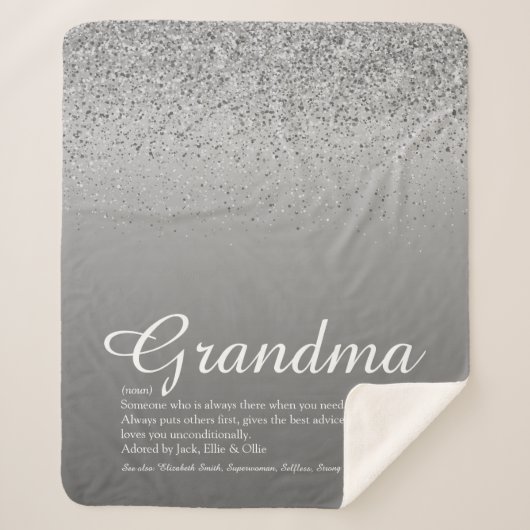Best Ever Grandma Definition Silver Glitter Sherpa Deken (Voorkant)
