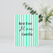 Best ever mom green stripped pattern pastel neon briefkaart (Staand voorkant)