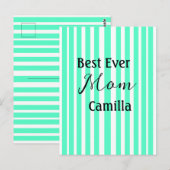 Best ever mom green stripped pattern pastel neon briefkaart (Voorkant / Achterkant)