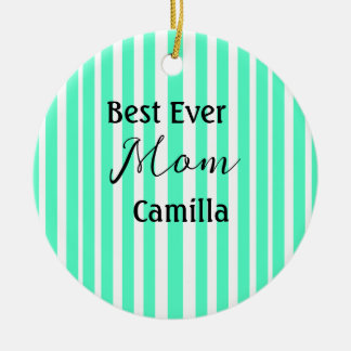 Best ever mom green stripped pattern pastel neon  keramisch ornament