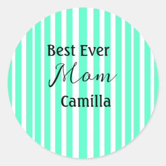 Best ever mom green stripped pattern pastel neon  ronde sticker