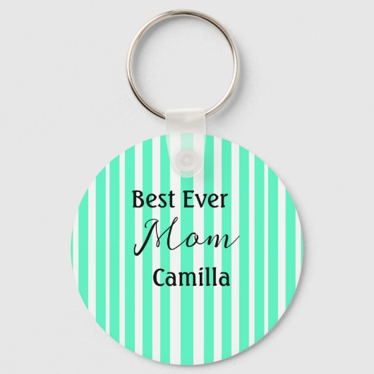 Best ever mom green stripped pattern pastel neon  sleutelhanger (Voorkant)