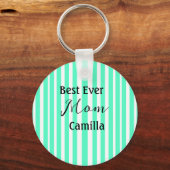 Best ever mom green stripped pattern pastel neon  sleutelhanger (Voorkant)