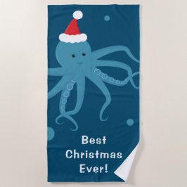 Best Ever Octopus Santa Blue Kerstmis Strandlaken