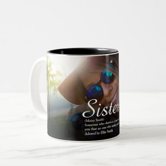 Best Ever Sister Definition Chic Script Photo Tweekleurige Koffiemok (Voorkant links)
