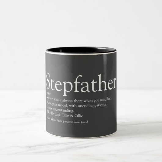 Best Ever Stepfather, Stepdad Definition Fun Grey Tweekleurige Koffiemok (Center)