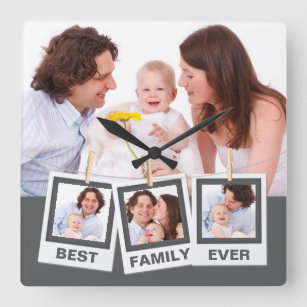 Best Family Ever Custom Instagram 4 Photo Collage Vierkante Klok