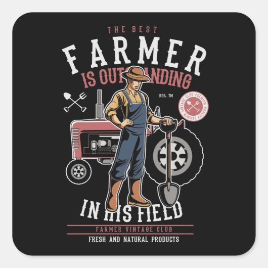Best Farmer Mancave Briefkaart Vierkante Sticker (Voorkant)