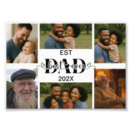 Best Father Ever – Personalized Photo Collage  Foto Afdruk (Voorkant)