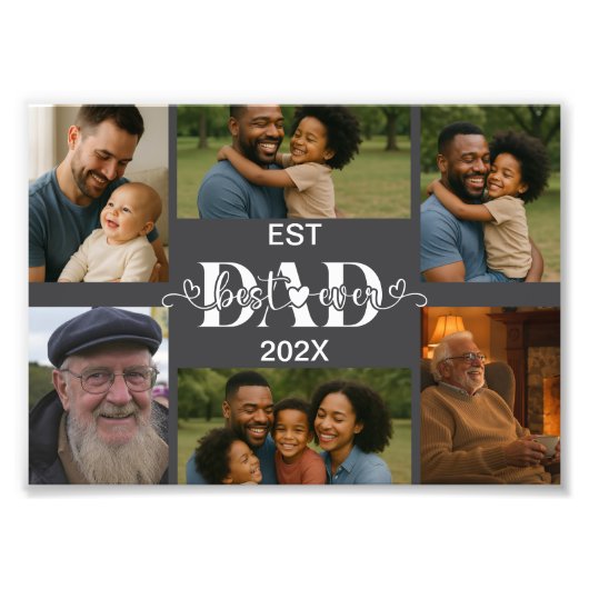 Best Father Ever – Personalized Photo Collage  Foto Afdruk (Voorkant)