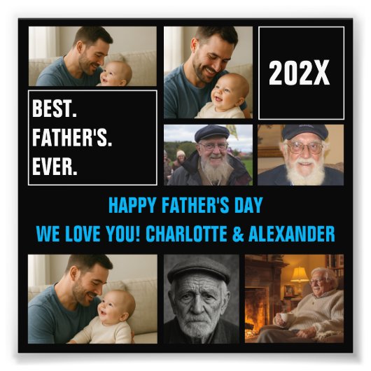 Best Father Ever Photo Collage and Custom Text Foto Afdruk (Voorkant)
