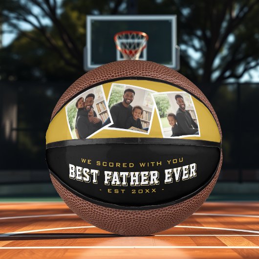 Best Father Ever Photo Father's Day Gold & Black Basketbal