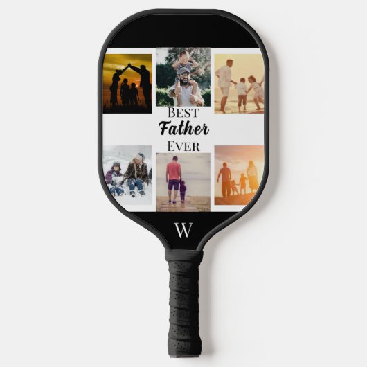 Best Father Ever Script Father's Day Photo Collage Pickleball Paddle (Voorkant)