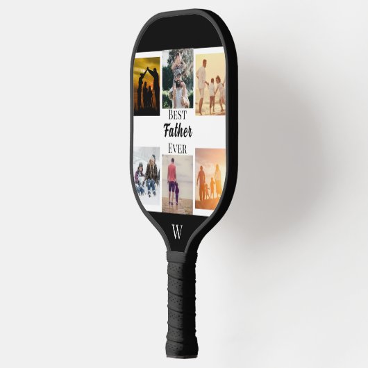 Best Father Ever Script Father's Day Photo Collage Pickleball Paddle (Links)