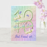 Best Friend 13th Birthday Butterfly Garden Card Kaart<br><div class="desc">Een regenboog van kleuren,  roze bloemen en lavender vlinders vult deze 13de Happy Birthday-kaart met plezier voor beste vriend. De voornaam en de binnenzijde mogen gepersonaliseerd zijn met behulp van de sjabloon die wordt verstrekt. Origineel ontwerp van Anura Design Studio.</div>