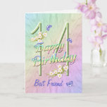 Best Friend 14th Birthday Butterfly Garden Card Kaart<br><div class="desc">Een regenboog van kleuren,  roze bloemen en lavender vlinders vult deze 14de Happy Birthday-kaart met plezier voor beste vriend. De voornaam en de binnenzijde mogen gepersonaliseerd zijn met behulp van de sjabloon die wordt verstrekt. Origineel ontwerp van Anura Design Studio.</div>