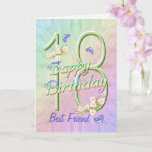 Best Friend 18th Birthday Butterfly Garden Kaart<br><div class="desc">Een regenboog van kleuren, roze bloemen en lavender vlinders vult deze 18e Happy Birthday-kaart met plezier voor beste vriend. De voornaam en de binnenzijde mogen gepersonaliseerd zijn met behulp van de sjabloon die wordt verstrekt. Je kunt ook genieten van de overeenkomende cadeaus en andere producten die in mijn winkel beschikbaar...</div>