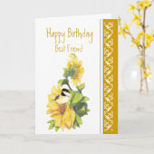 Best Friend Birthday Poem Chickadee & Sunflowers C Kaart (Gele Bloem)